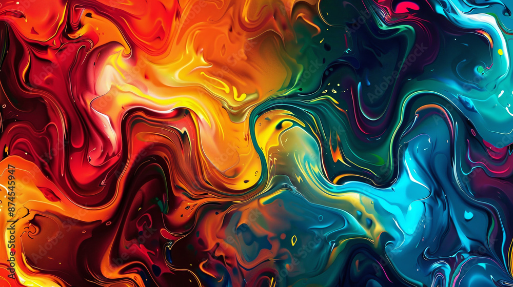 A colorful abstract painting with a blue and orange swirl A colorful abstract painting with a blue and orange swirl