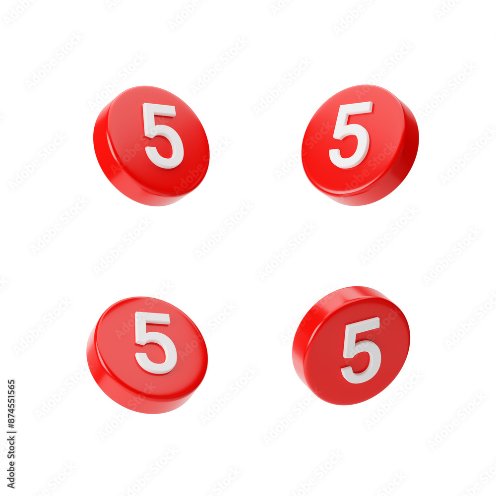 Five notification sign isolated over transparent background, png. 3d rendering. Five notification sign isolated over transparent background, png. 3d rendering.