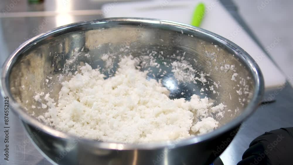 Christmas bakery coconut balls cookies homemade in lower bavaria germany. Process of making coconut marzipan Christmas bakery coconut balls cookies homemade in lower bavaria germany. Process of making coconut marzipan