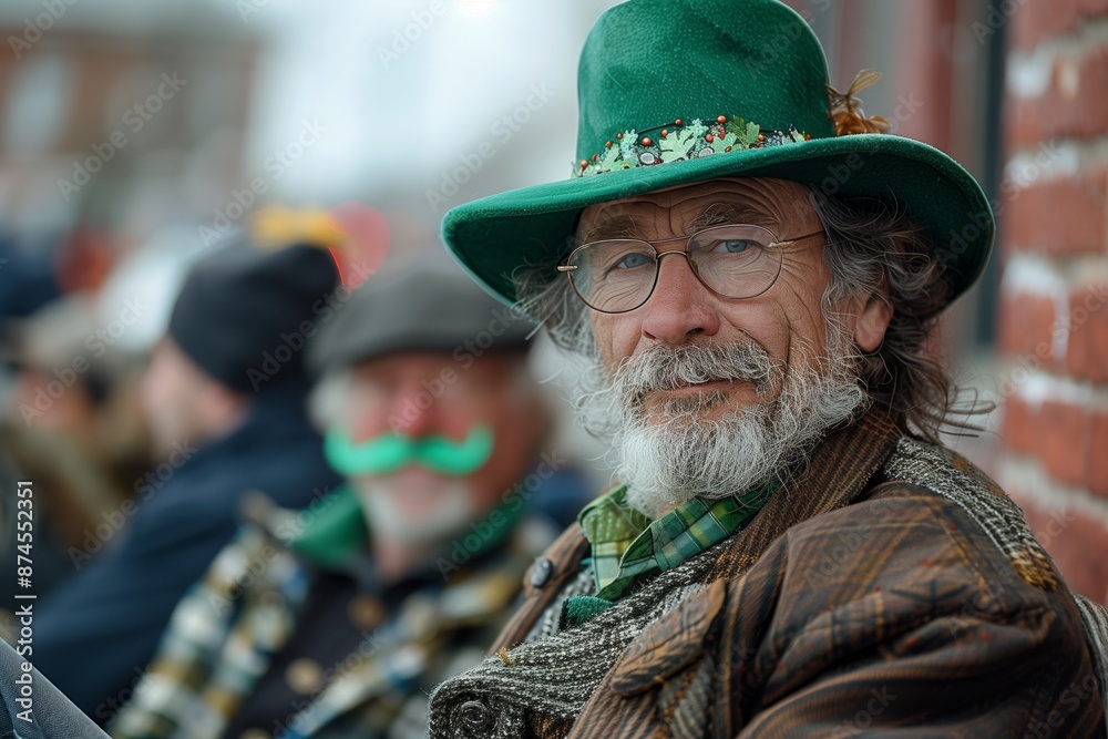 Senior Man Wearing Green Hat and Glasses at a St. Patrick's Day Parade Senior Man Wearing Green Hat and Glasses at a St. Patrick's Day Parade