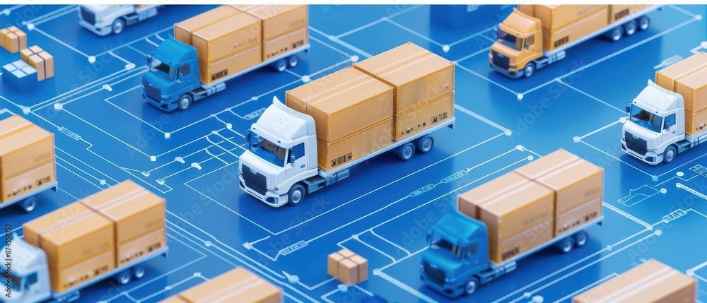 An infographic on end to end supply chain solutions, emphasizing coordination between distribution, logistics, and transportation to maximize efficiency with copy space An infographic on end to end supply chain solutions, emphasizing coordination between distribution, logistics, and transportation to maximize efficiency with copy space