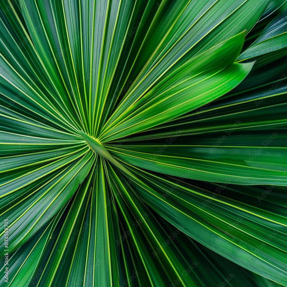 Fototapeta premium Vibrant Green Tropical Palm Leaf Layout - Fresh and Exotic Decor Inspiration