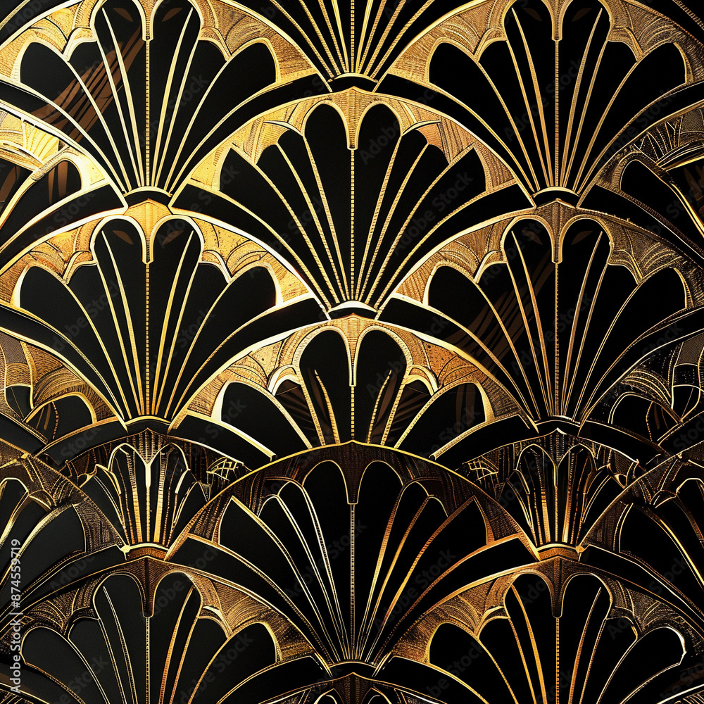 Luxurious Gold and Black Art Deco Fan Shapes - Opulence in Design Luxurious Gold and Black Art Deco Fan Shapes - Opulence in Design