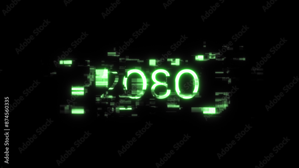 3D rendering 2080 text with screen effects of technological glitches 3D rendering 2080 text with screen effects of technological glitches