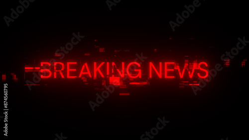 3D rendering breaking news text with screen effects of technological glitches