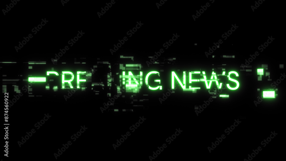 3D rendering breaking news text with screen effects of technological glitches 3D rendering breaking news text with screen effects of technological glitches