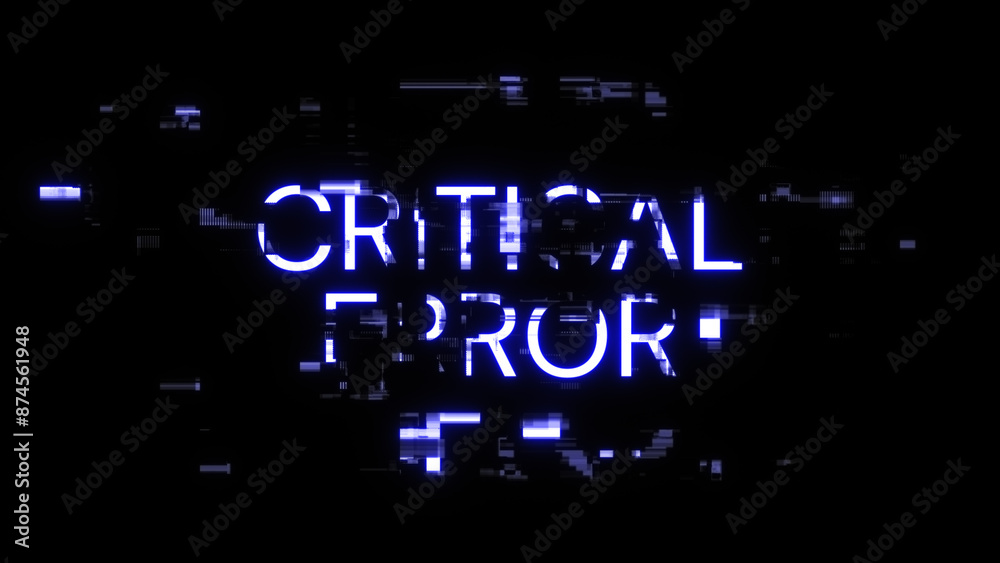 Obraz premium 3D rendering critical error text with screen effects of technological glitches