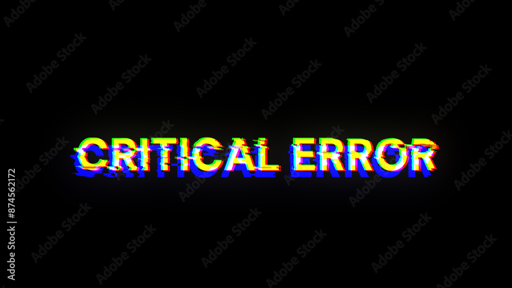 Obraz premium 3D rendering critical error text with screen effects of technological glitches