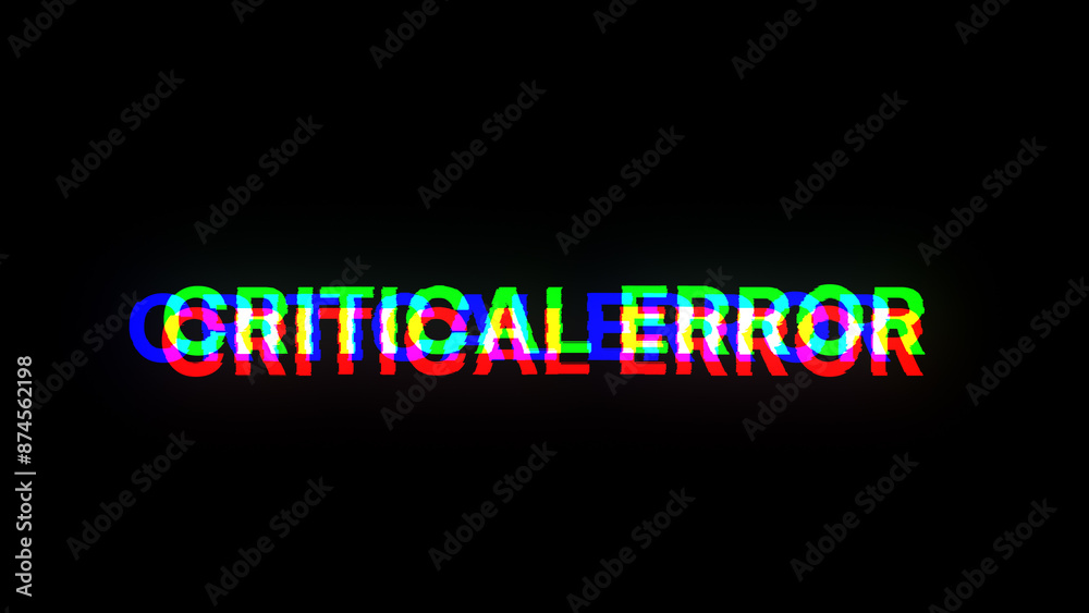 Fototapeta premium 3D rendering critical error text with screen effects of technological glitches