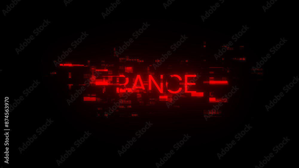 Obraz premium 3D rendering France text with screen effects of technological glitches