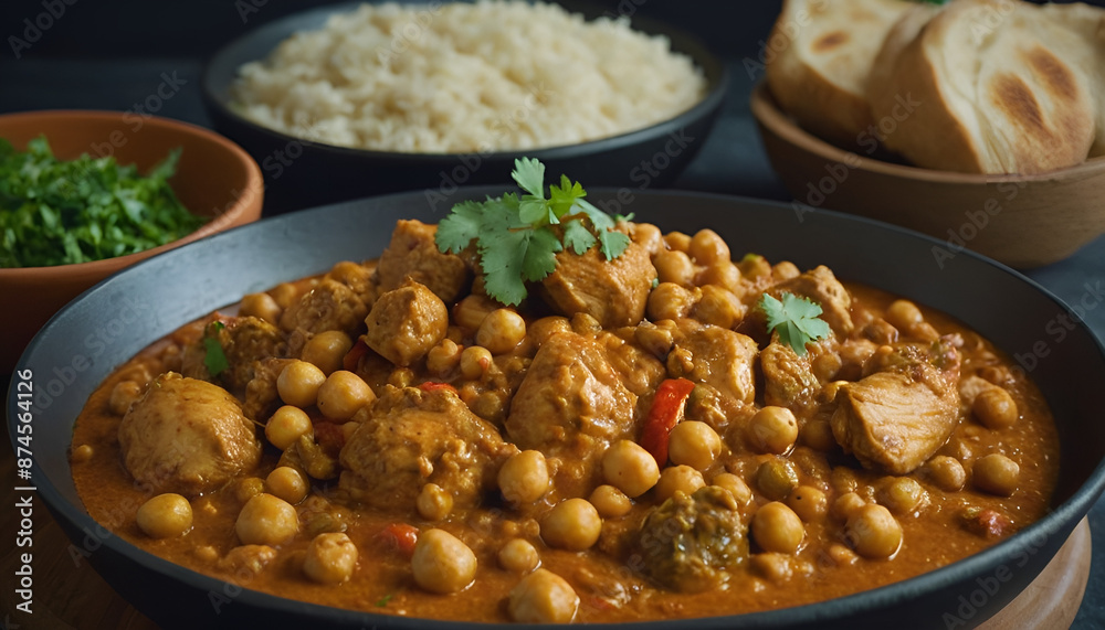 closeup of chicken curry with chickpeas closeup of chicken curry with chickpeas