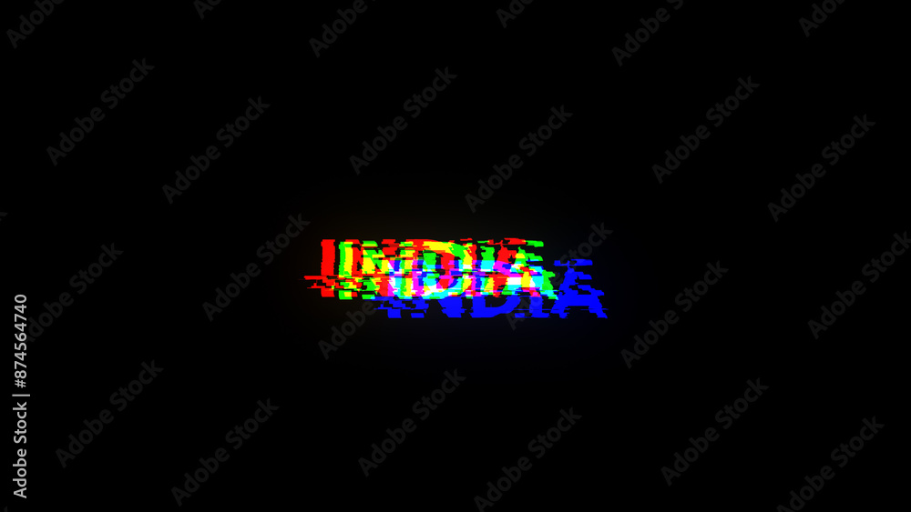 3D rendering India text with screen effects of technological glitches