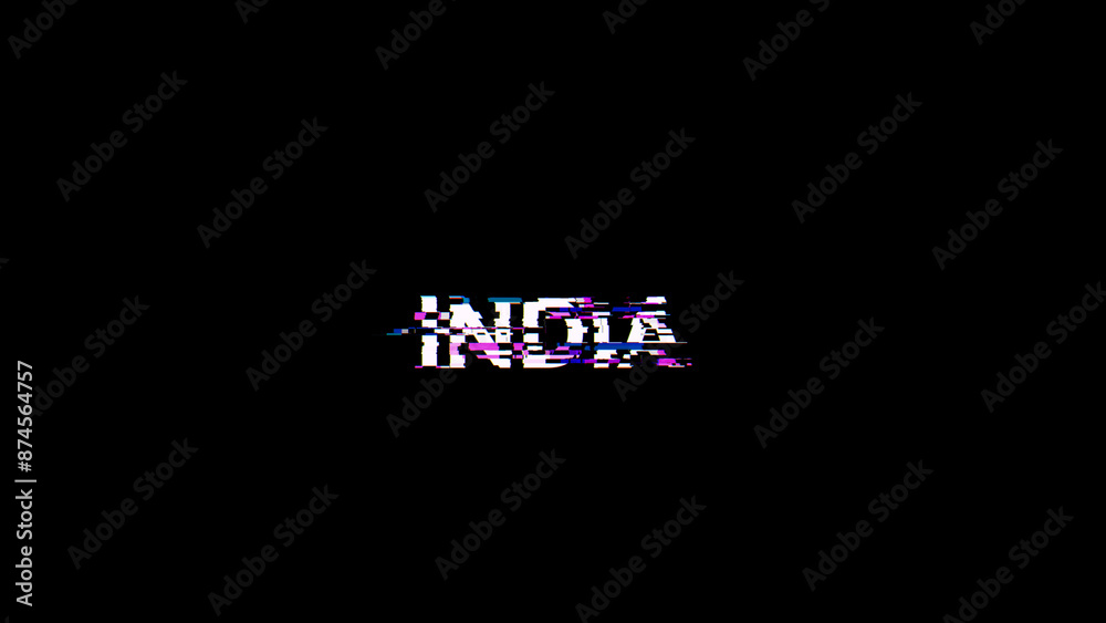 3D rendering India text with screen effects of technological glitches