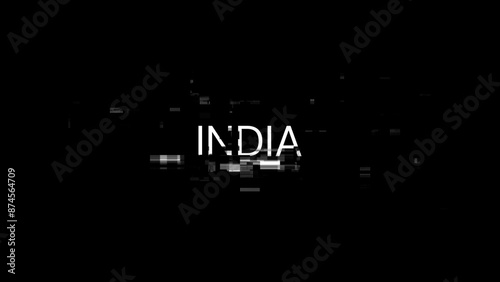 3D rendering India text with screen effects of technological glitches