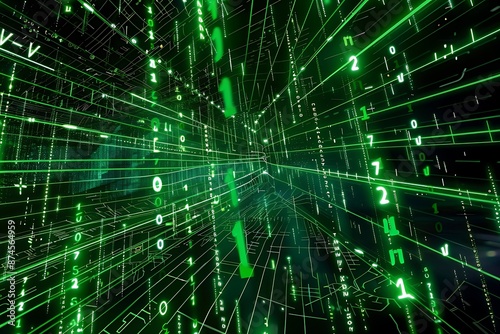 A matrix of green code evolving into an encrypted message © Asaad