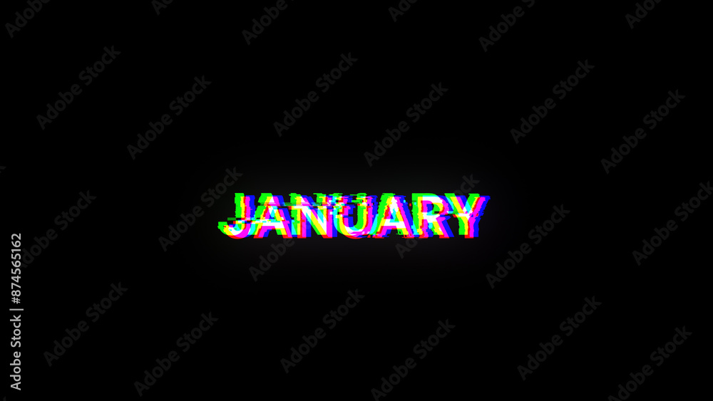 Obraz premium 3D rendering January text with screen effects of technological glitches