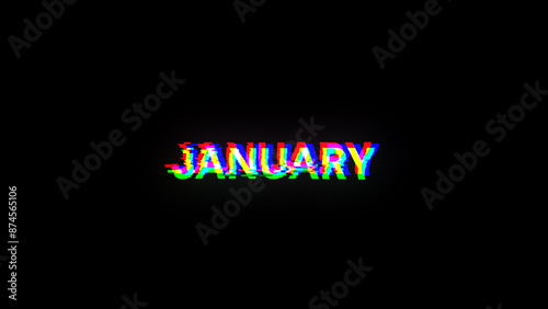 3D rendering January text with screen effects of technological glitches
