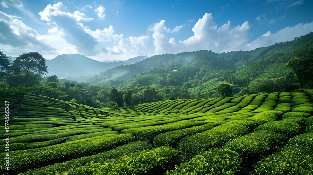 Green Field With Mountains. Generative AI Green Field With Mountains. Generative AI