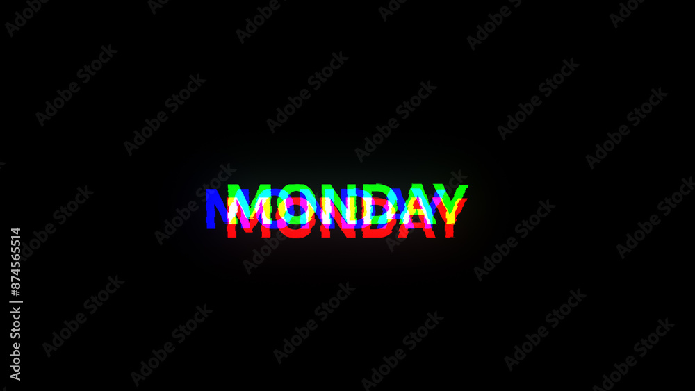 3D rendering Monday text with screen effects of technological glitches