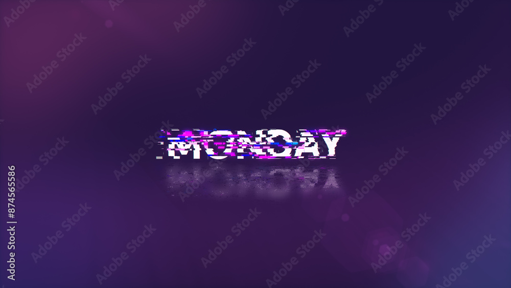 3D rendering Monday text with screen effects of technological glitches 3D rendering Monday text with screen effects of technological glitches