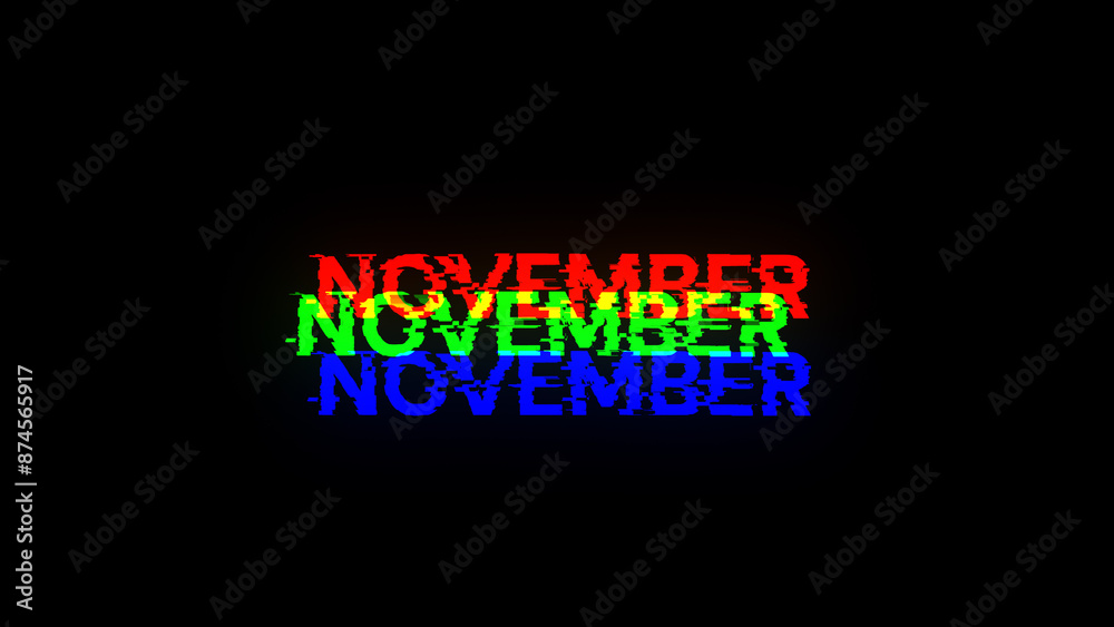 3D rendering November text with screen effects of technological glitches 3D rendering November text with screen effects of technological glitches