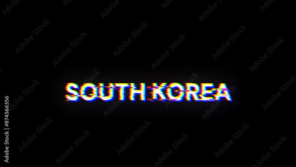 Obraz premium 3D rendering South Korea text with screen effects of technological glitches