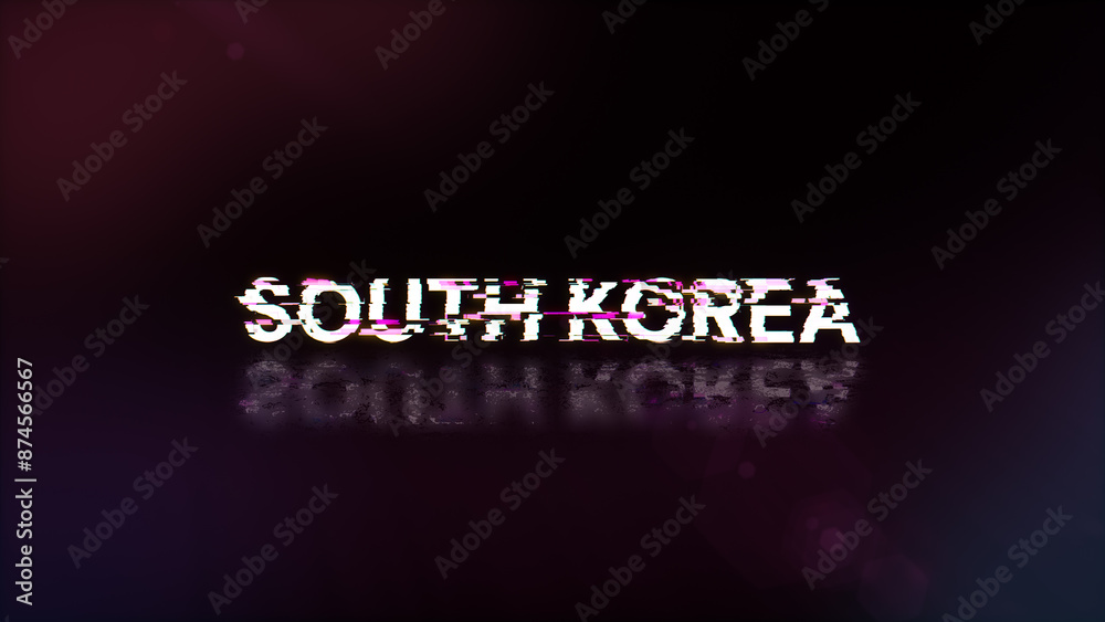 3D rendering South Korea text with screen effects of technological glitches 3D rendering South Korea text with screen effects of technological glitches