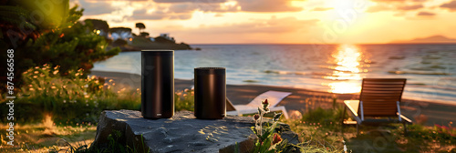 An advanced outdoor speaker system with solarpowered batteries and weatherresistant design for summer gatherings