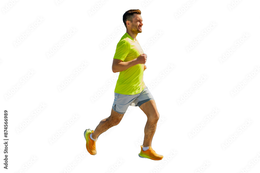 Male athlete runner in running shoes training in a T-shirt for sports, cut out Male athlete runner in running shoes training in a T-shirt for sports, cut out