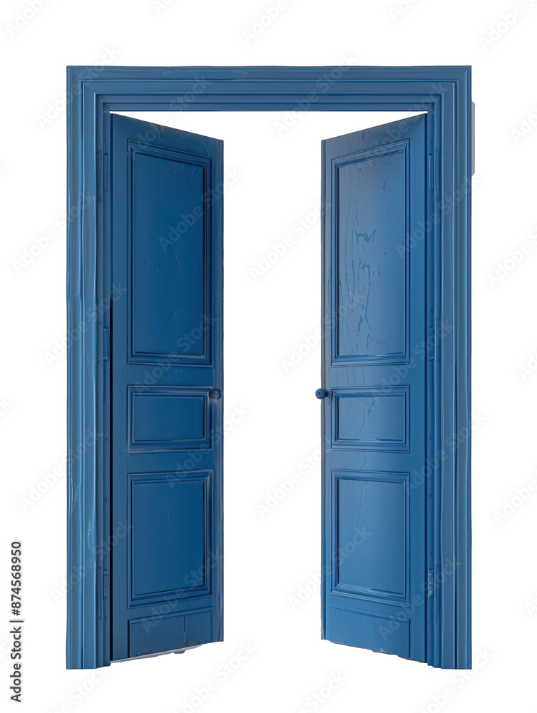 Open Blue Double Doors With Paneled Design Open Blue Double Doors With Paneled Design