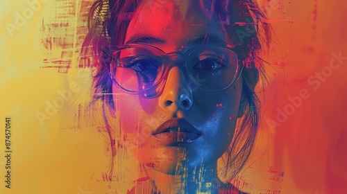 Woman in Glasses with Overlaid Cityscape