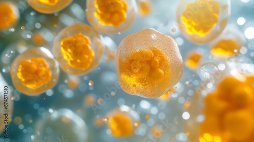 Human fat body tissue under microscope view for physiology education