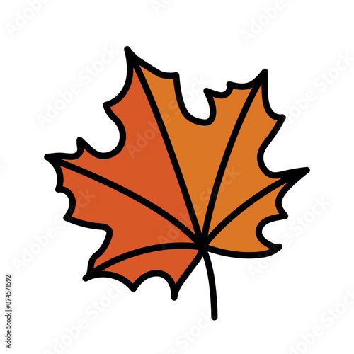 hello fall, maple leaf vector illustration, autumn season symbol, thick black outline