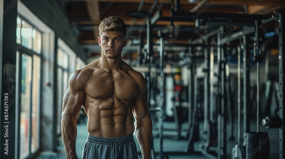 Fitness enthusiast in a gym, copy space Fitness enthusiast in a gym, copy space