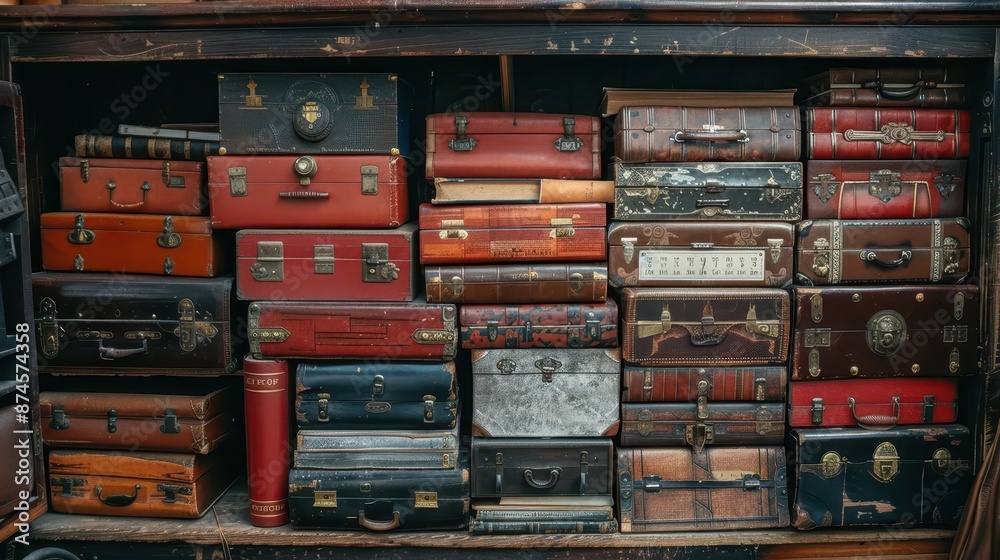 large assortment of old suitcases stacked on top of each other large assortment of old suitcases stacked on top of each other