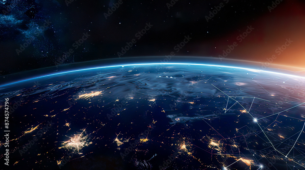 Earth view from space global network connections blockchain technology illuminated planet futuristic communication dark space backdrop Earth view from space global network connections blockchain technology illuminated planet futuristic communication dark space backdrop
