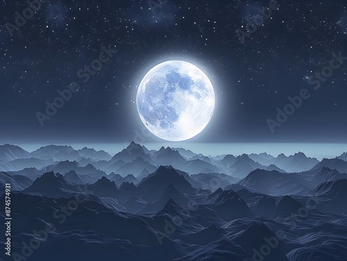 Mesmerizing Moonlit Mountain Landscape at Starry Nightfall © panu101