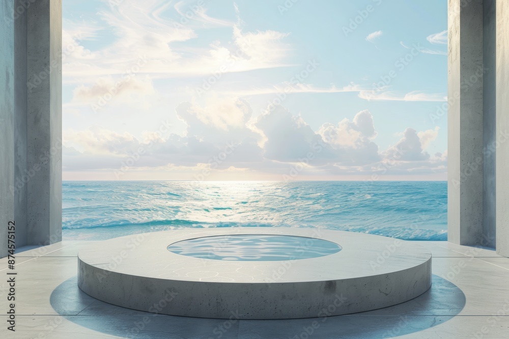 Fototapeta premium Round concrete podium empty floor with pool
