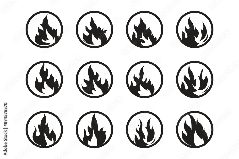 Flat design fire logo set flame element collection simple silhouette illustration fire icon symbol template Flat design fire logo set flame element collection simple silhouette illustration fire icon symbol template