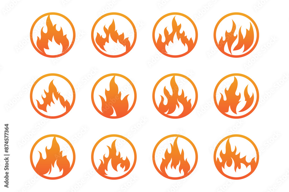 Flat design fire logo set flame element collection simple silhouette illustration fire icon symbol template Flat design fire logo set flame element collection simple silhouette illustration fire icon symbol template