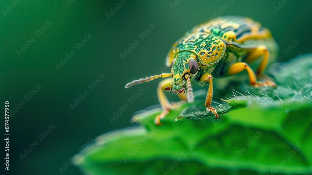 A macro photograph illustration of a tiny insect on a leaf, capturing minute details and textures with a soft focus A macro photograph illustration of a tiny insect on a leaf, capturing minute details and textures with a soft focus