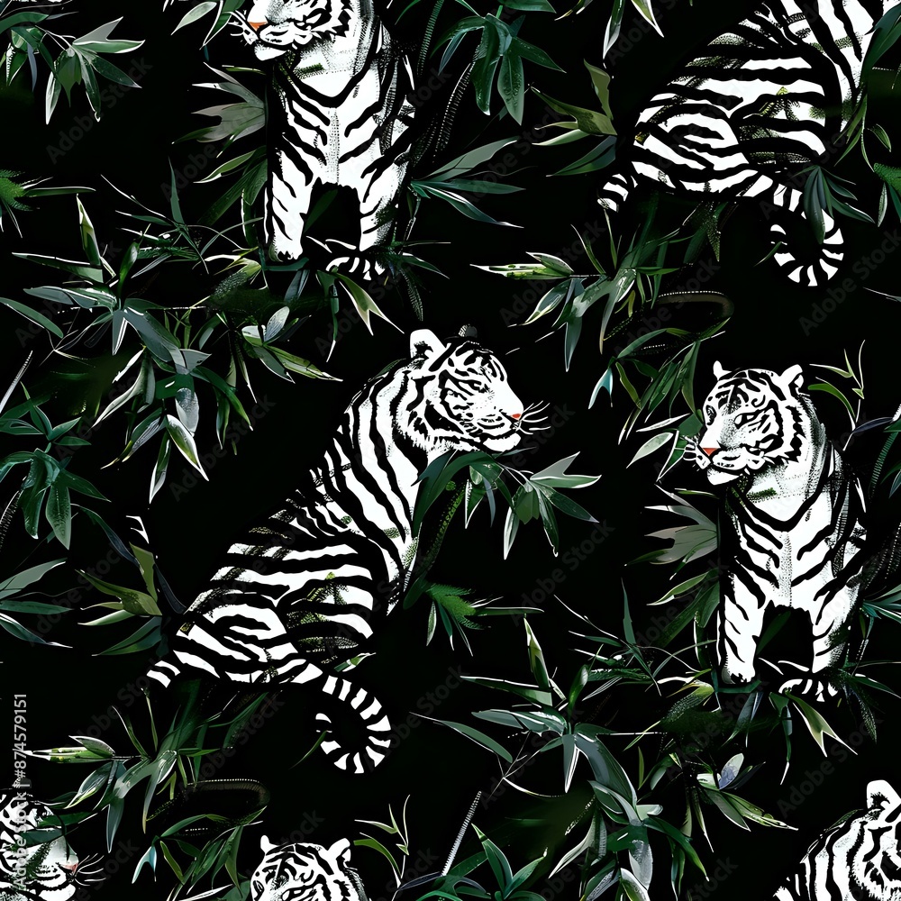 Detailed Jungle Tiger and Bamboo Plant Illustration Detailed Jungle Tiger and Bamboo Plant Illustration