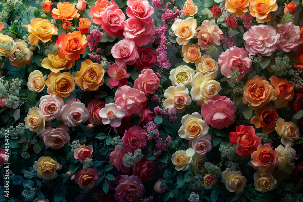 Background made out of a fantasy miracle multi colors bed of roses, Background made out of a fantasy miracle multi colors bed of roses,