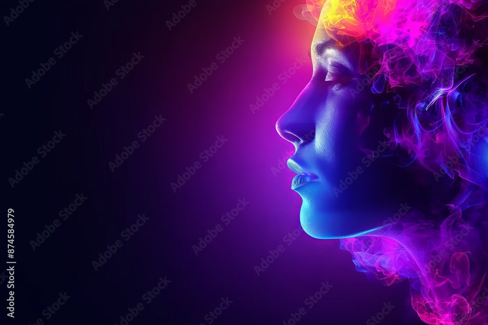 Silhouette of a woman's profile with colorful smoke effects Silhouette of a woman's profile with colorful smoke effects