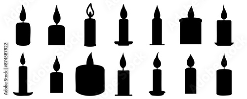 Candle silhouettes set, pack of vector silhouette design, isolated background