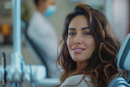 Wallpaper Mural  A woman sitting in a dentist s chair, with the dentist and dental tools in the background Torontodigital.ca