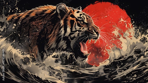 angry tiger illustration on sukajan