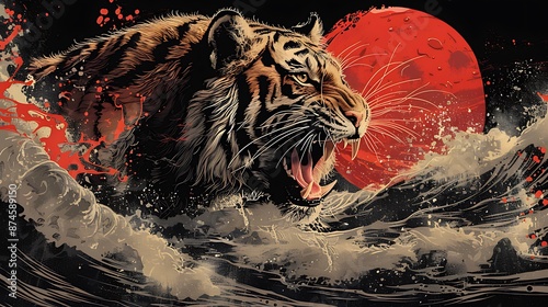 angry tiger illustration on sukajan