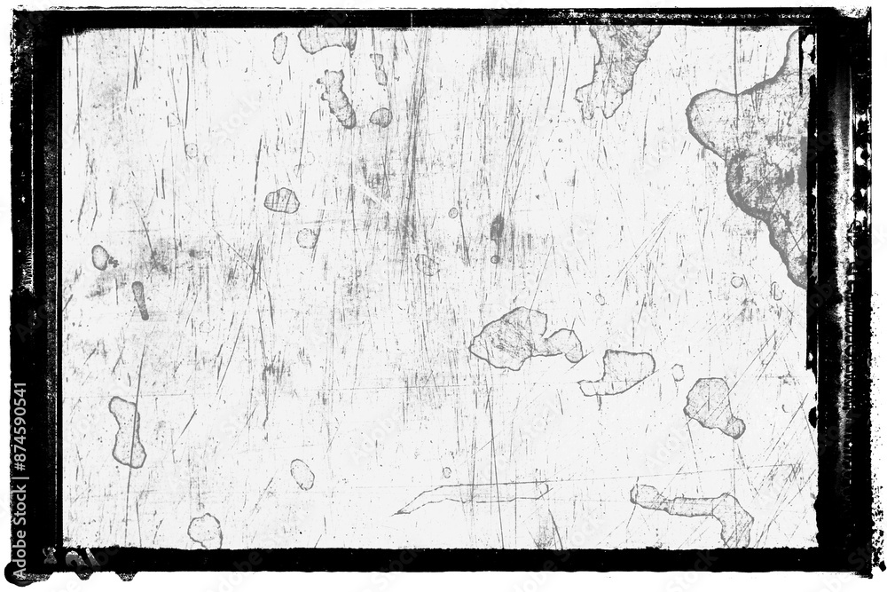 Vintage photo film frame of a middle format camera with with strong dusts, sratches and splatters on transparent background (png image).