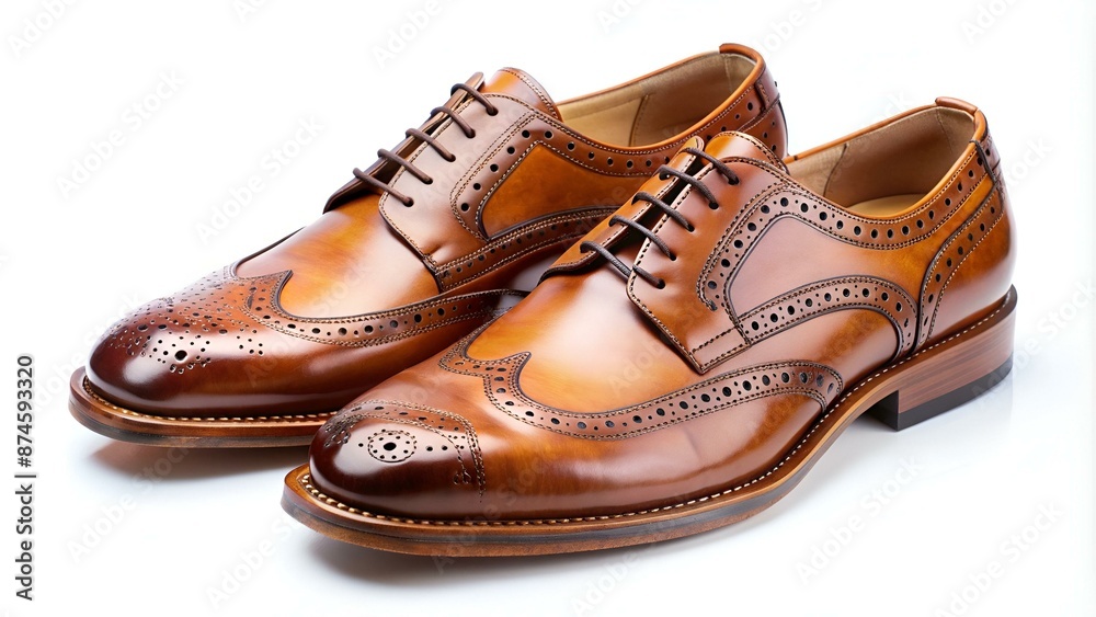 Elegant Brown Leather Brogue Shoes on White Background – Ideal for Fashion Retail and Business Attire Promotion Elegant Brown Leather Brogue Shoes on White Background – Ideal for Fashion Retail and Business Attire Promotion